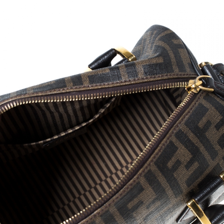 Pre Owned Fendi Tobacco Zucca Coated Canvas Small Boston Bag
