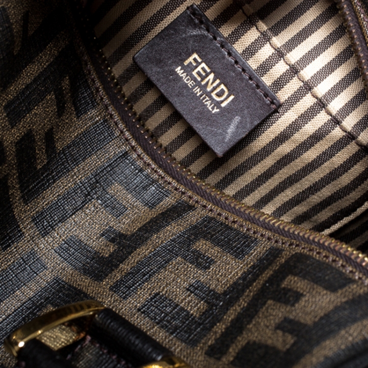 Pre Owned Fendi Tobacco Zucca Coated Canvas Small Boston Bag