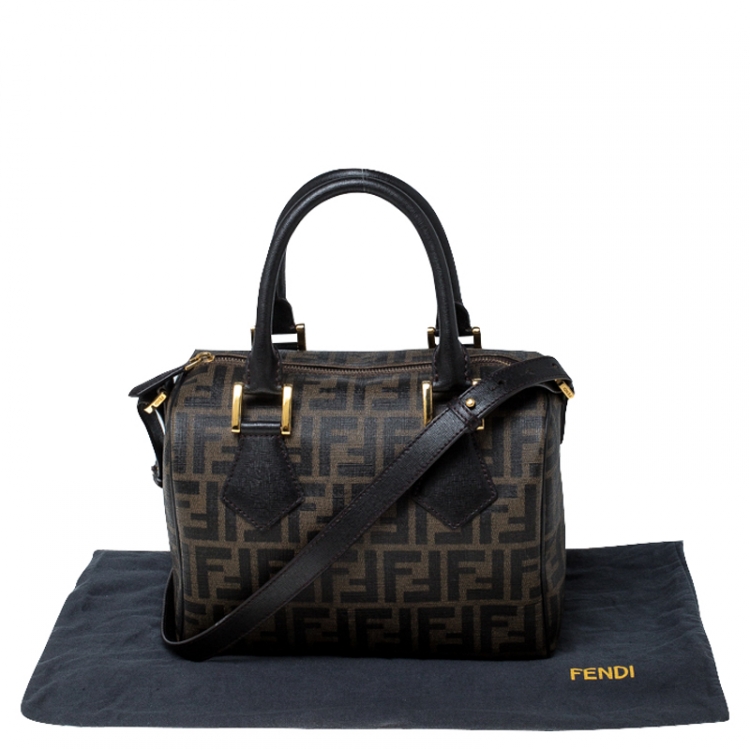 Pre Owned Fendi Tobacco Zucca Coated Canvas Small Boston Bag