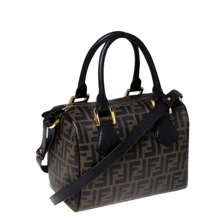 Pre Owned Fendi Tobacco Zucca Coated Canvas Small Boston Bag