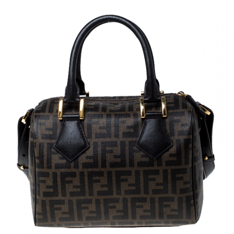 Pre Owned Fendi Tobacco Zucca Coated Canvas Small Boston Bag