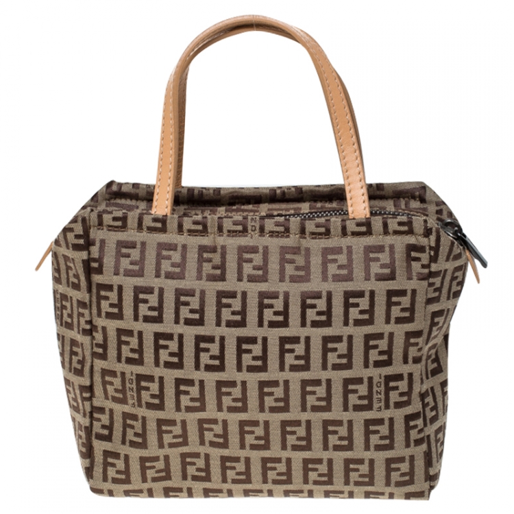 Pre Owned Fendi Brown/Beige Zucchino Canvas Pochette 