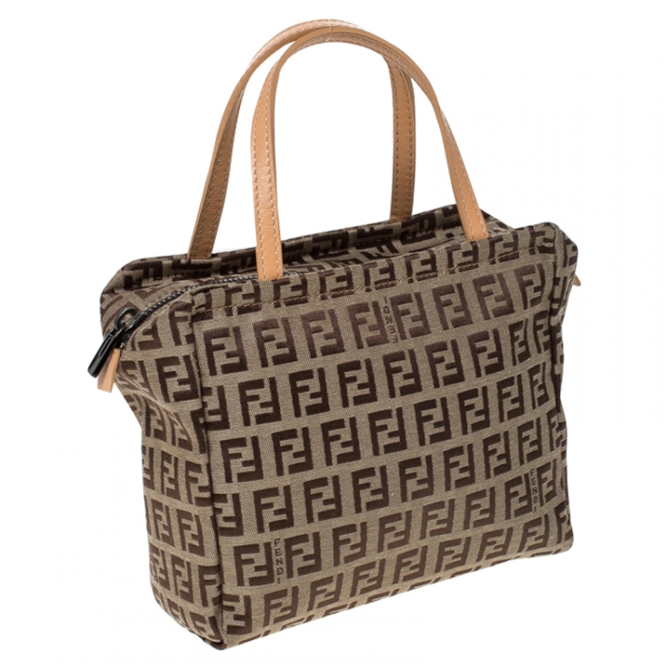 Pre Owned Fendi Brown/Beige Zucchino Canvas Pochette 