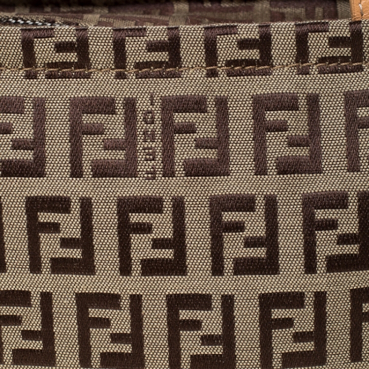 Pre Owned Fendi Brown/Beige Zucchino Canvas Pochette 
