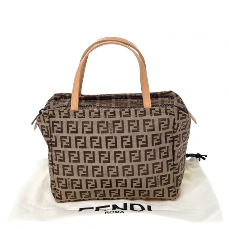 Pre Owned Fendi Brown/Beige Zucchino Canvas Pochette 