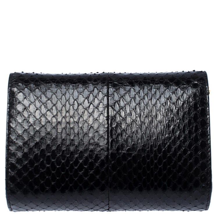 Pre Owned Fendi Black Python Leather Mini Rush Evening Clutch