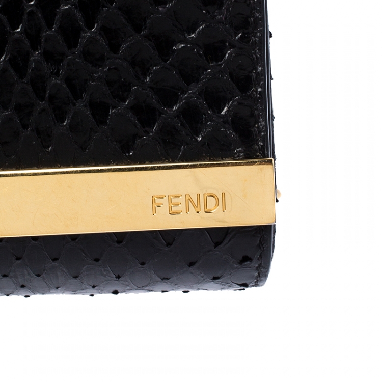 Pre Owned Fendi Black Python Leather Mini Rush Evening Clutch