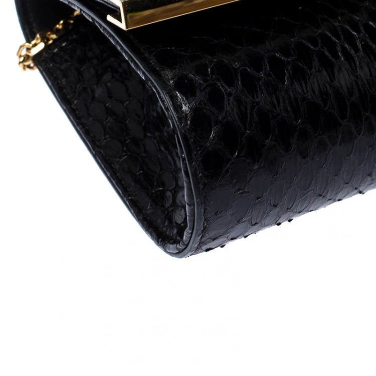 Pre Owned Fendi Black Python Leather Mini Rush Evening Clutch