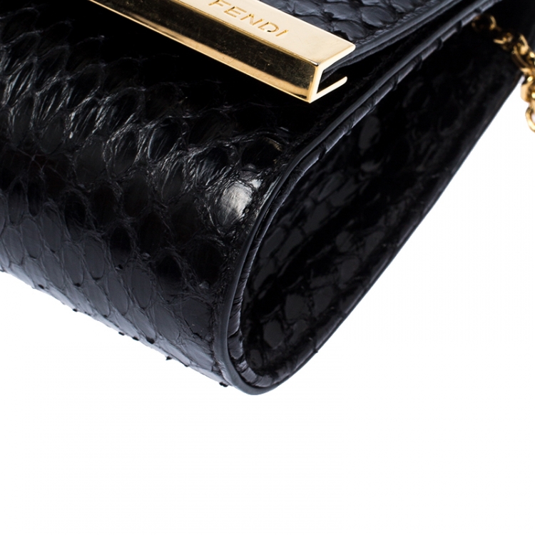 Pre Owned Fendi Black Python Leather Mini Rush Evening Clutch