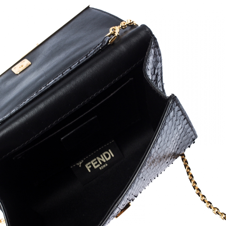 Pre Owned Fendi Black Python Leather Mini Rush Evening Clutch