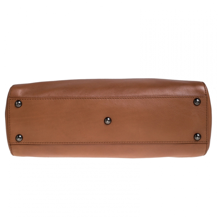Pre Owned Fendi Light Brown Leather Medium Peekaboo Top Handle Bag