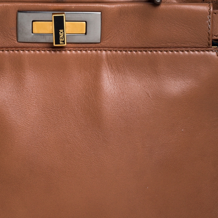 Pre Owned Fendi Light Brown Leather Medium Peekaboo Top Handle Bag