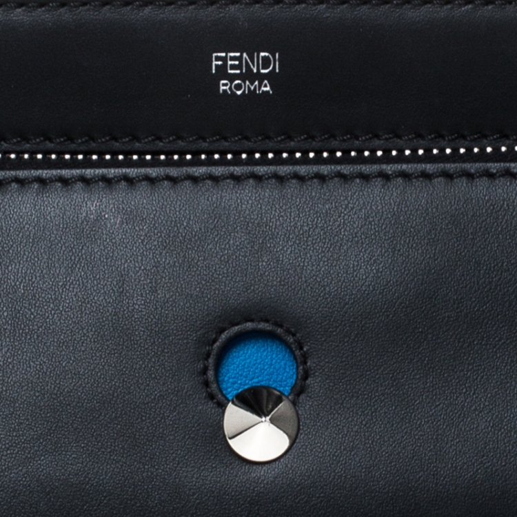 Pre Owned Fendi Black Leather Dotcom Click Top Handle Bag