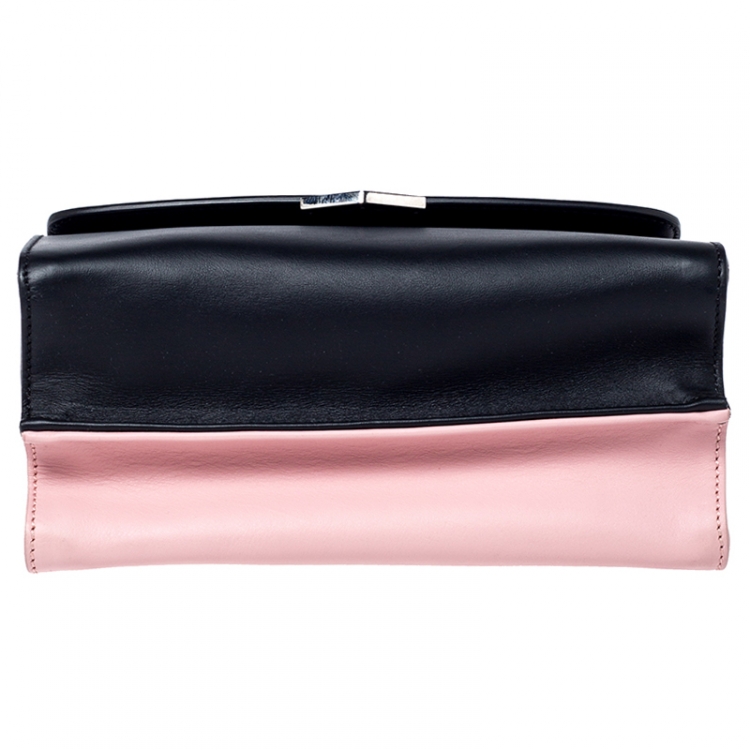 Pre Owned Fendi Black/Pink Textured Leather Mini Demi Jour Top Handle Bag