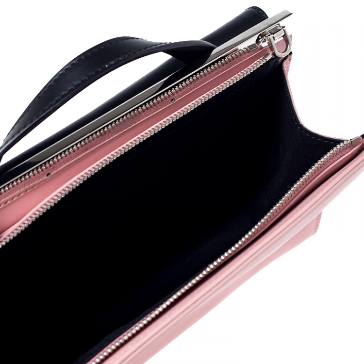 Pre Owned Fendi Black/Pink Textured Leather Mini Demi Jour Top Handle Bag