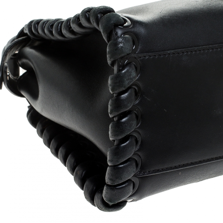 Pre Owned Fendi Black Leather Mini Whipstitched Peekaboo Top Handle Bag                  