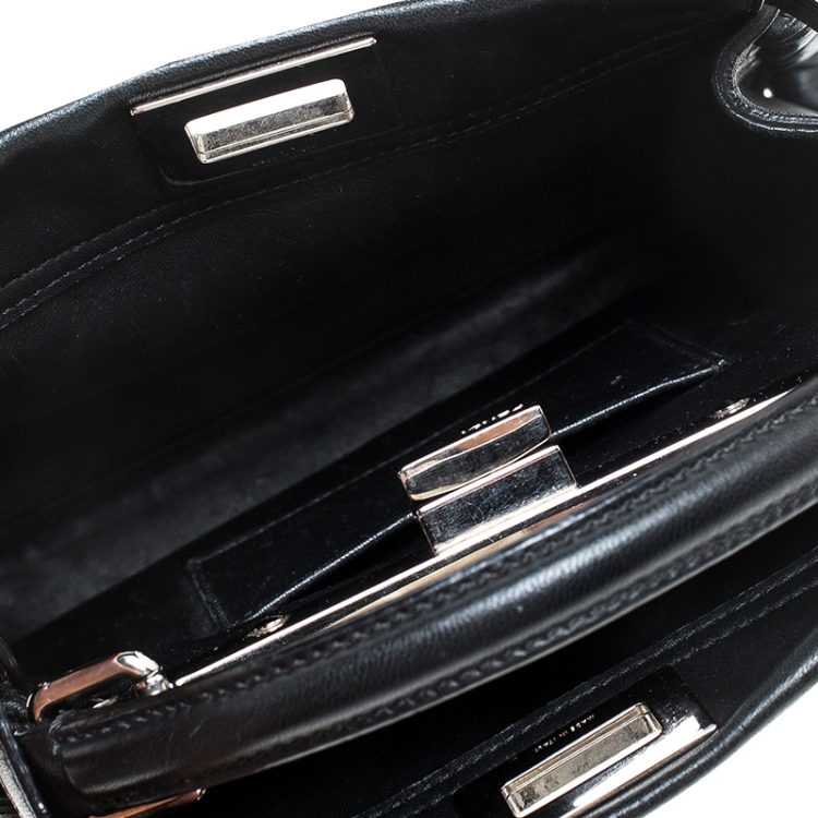 Pre Owned Fendi Black Leather Mini Whipstitched Peekaboo Top Handle Bag                  