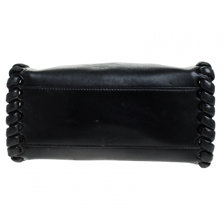 Pre Owned Fendi Black Leather Mini Whipstitched Peekaboo Top Handle Bag                  