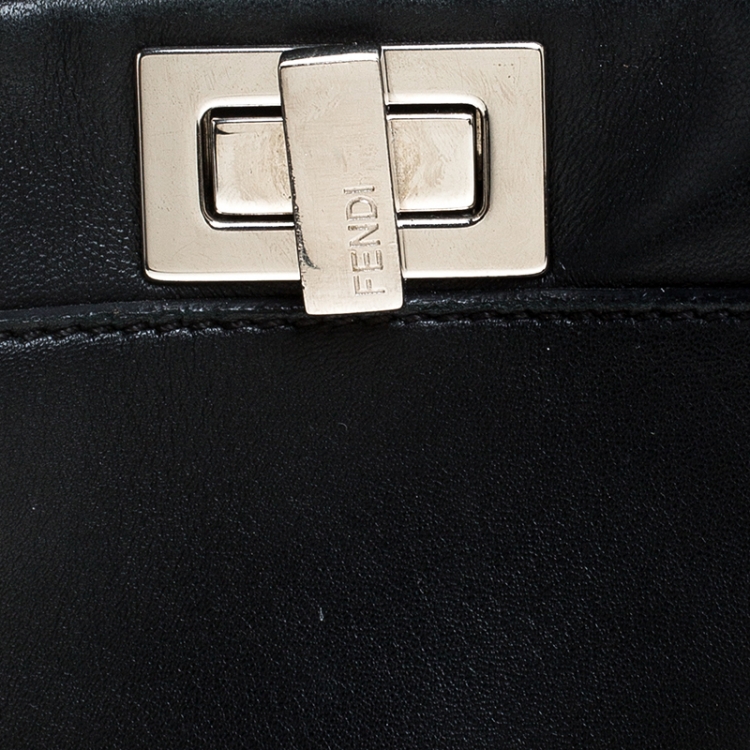 Pre Owned Fendi Black Leather Mini Whipstitched Peekaboo Top Handle Bag                  