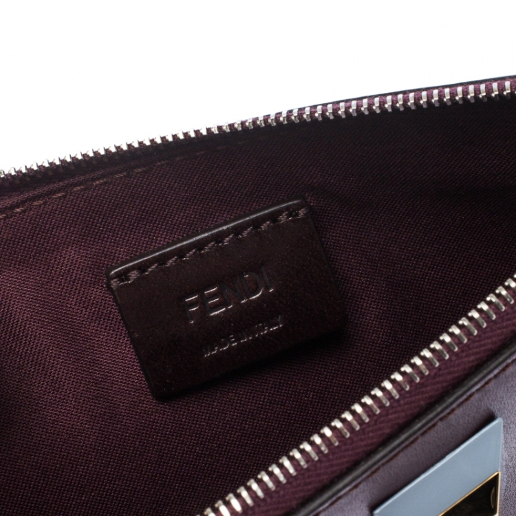 Pre Owned Fendi Dark Burgundy Leather Rainbow Studded Wristlet Clutch
