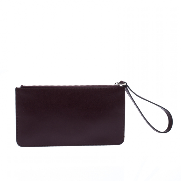 Pre Owned Fendi Dark Burgundy Leather Rainbow Studded Wristlet Clutch