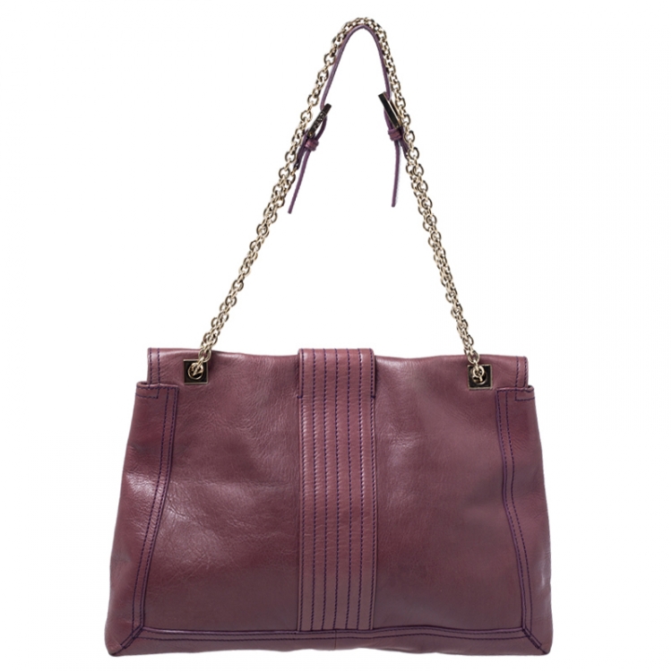 Pre Owned Fendi Purple Leather Maxi Baguette Flap Shoulder Bag