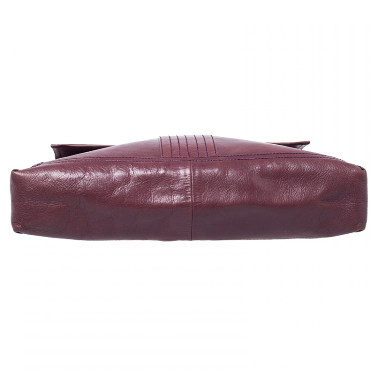Pre Owned Fendi Purple Leather Maxi Baguette Flap Shoulder Bag