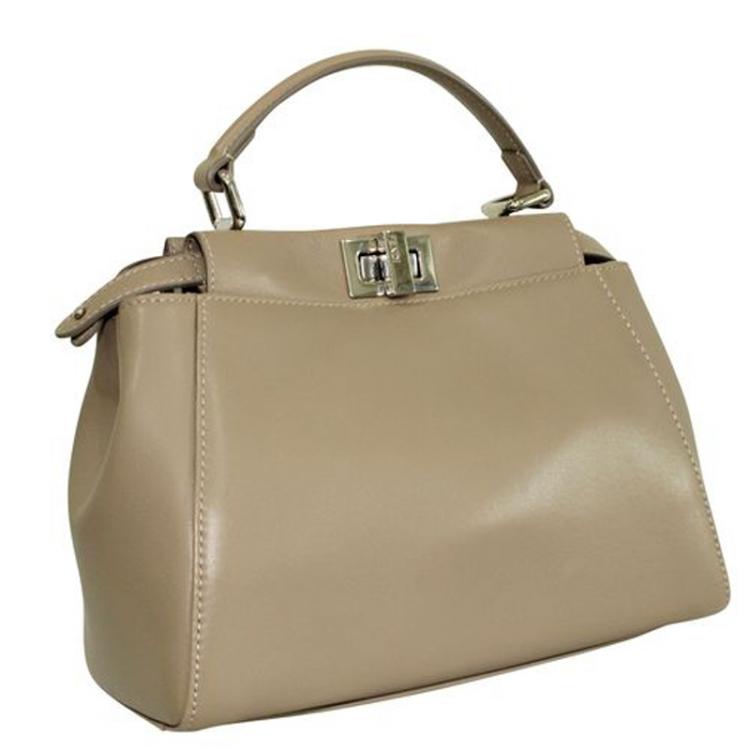 Pre Owned Fendi Beige Leather Mini Pekaboo Bag