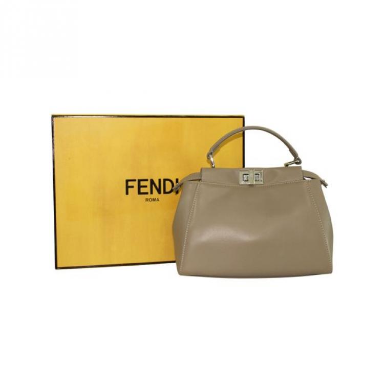 Pre Owned Fendi Beige Leather Mini Pekaboo Bag