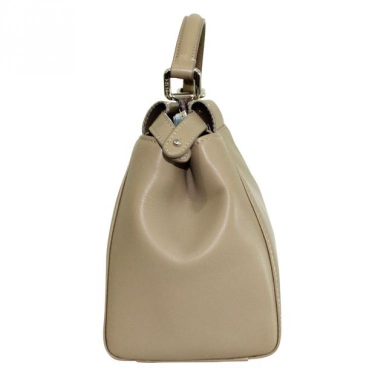 Pre Owned Fendi Beige Leather Mini Pekaboo Bag