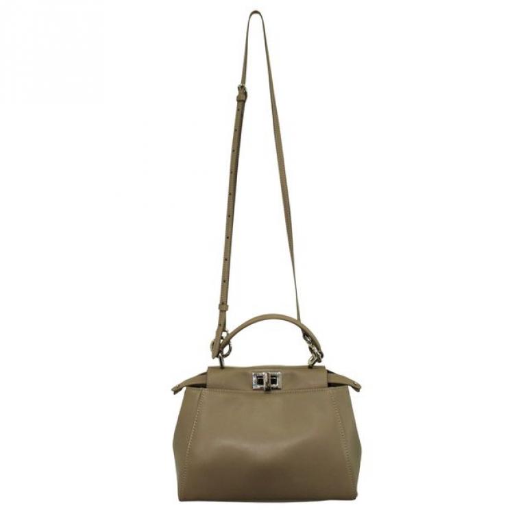 Pre Owned Fendi Beige Leather Mini Pekaboo Bag