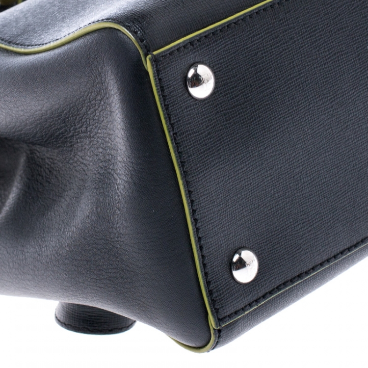 Pre Owned Fendi Black/Green Leather Mini 2Jours Tote 