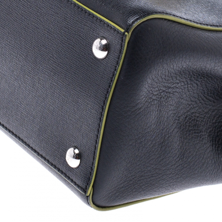 Pre Owned Fendi Black/Green Leather Mini 2Jours Tote 