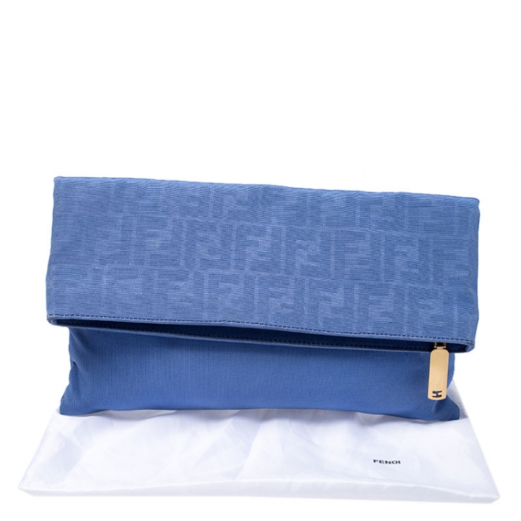 Pre Owned Fendi Blue Zucca Canvas Chameleon Fold-Over Clutch