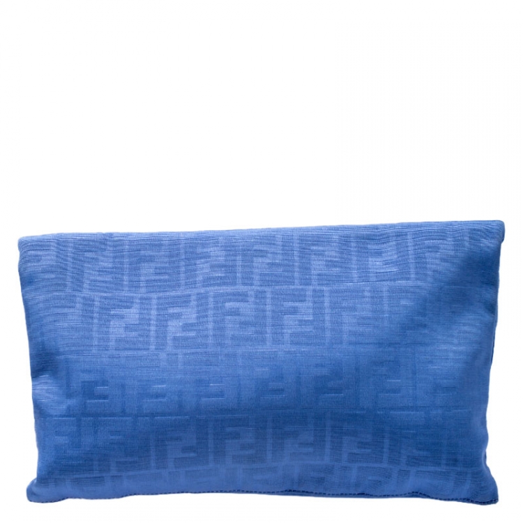Pre Owned Fendi Blue Zucca Canvas Chameleon Fold-Over Clutch