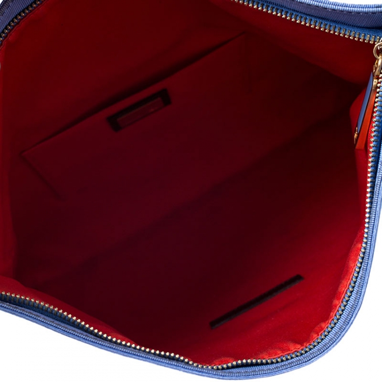 Pre Owned Fendi Blue Zucca Canvas Chameleon Fold-Over Clutch