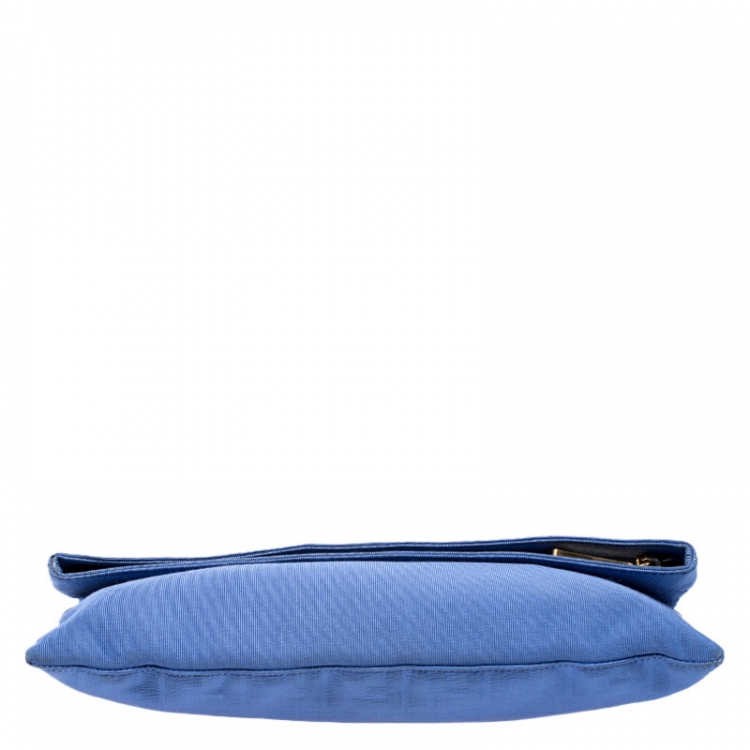 Pre Owned Fendi Blue Zucca Canvas Chameleon Fold-Over Clutch