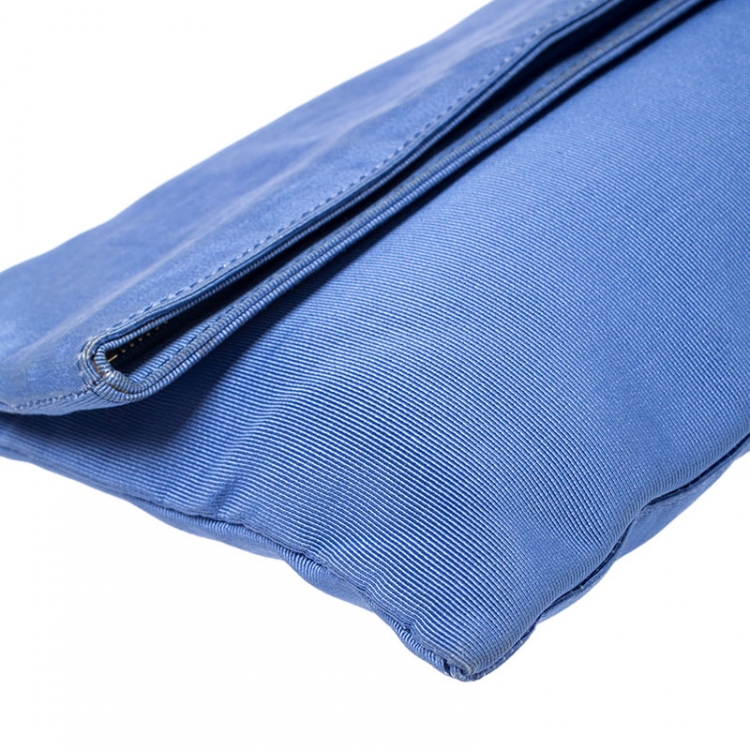 Pre Owned Fendi Blue Zucca Canvas Chameleon Fold-Over Clutch