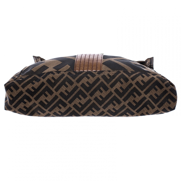 Pre Owned Fendi Tobacco Zucca Canvas Maxi Baguette Flap Shoulder Bag