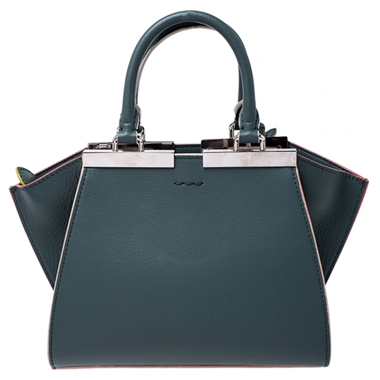 Pre Owned Fendi Deep Green Leather Mini 3Jours Tote