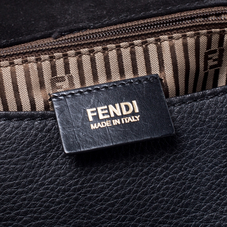 Pre Owned Fendi Blue/Black Leather Flap Top Handle Bag