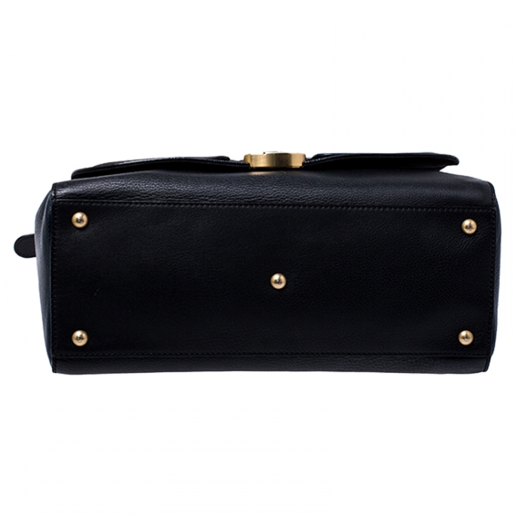 Pre Owned Fendi Blue/Black Leather Flap Top Handle Bag