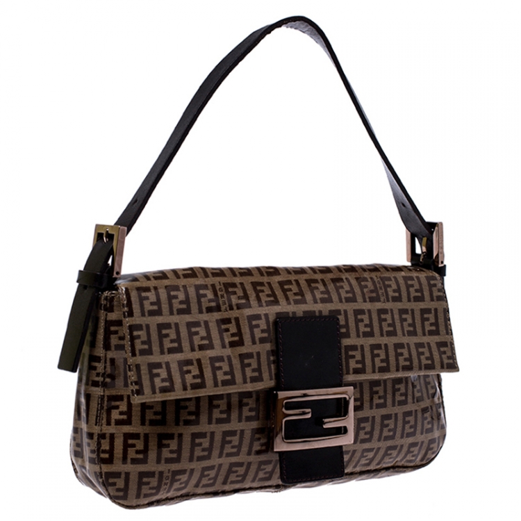 Pre Owned Fendi Brown Zucchino Coated Canvas Mama Baguette Shoulder Bag