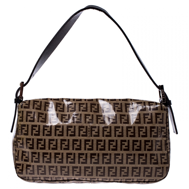 Pre Owned Fendi Brown Zucchino Coated Canvas Mama Baguette Shoulder Bag