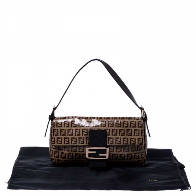 Pre Owned Fendi Brown Zucchino Coated Canvas Mama Baguette Shoulder Bag