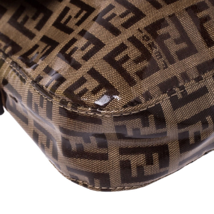 Pre Owned Fendi Brown Zucchino Coated Canvas Mama Baguette Shoulder Bag