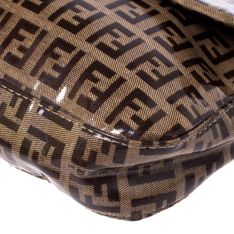 Pre Owned Fendi Brown Zucchino Coated Canvas Mama Baguette Shoulder Bag