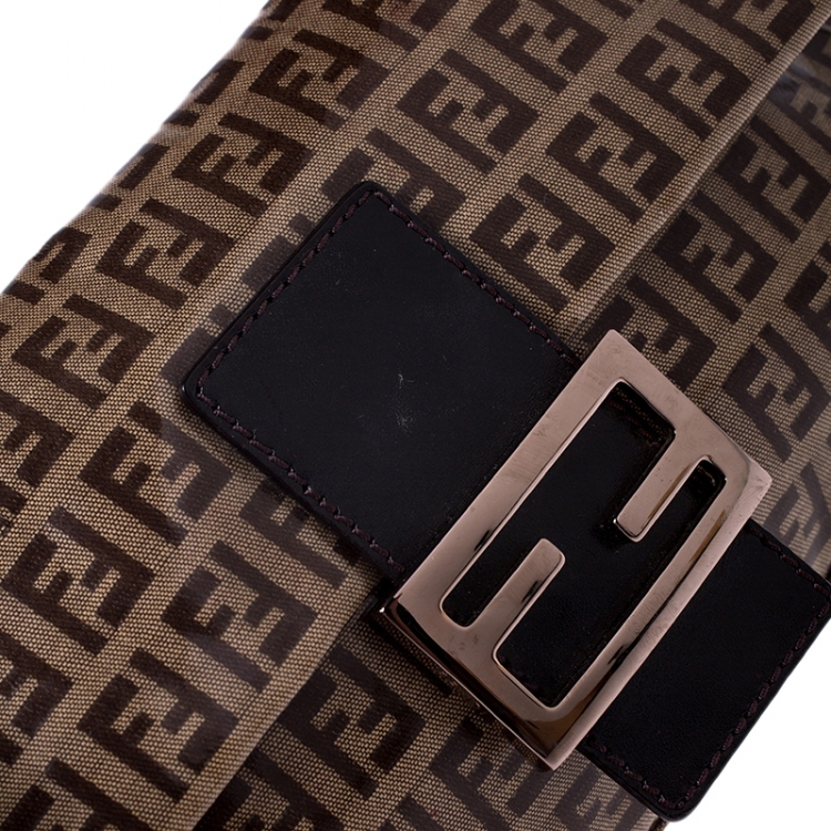 Pre Owned Fendi Brown Zucchino Coated Canvas Mama Baguette Shoulder Bag
