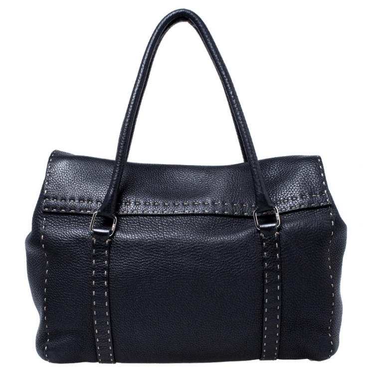 Pre Owned Fendi Black Selleria Leather Large Linda Satchel 