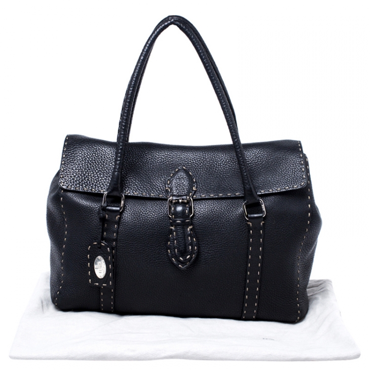 Pre Owned Fendi Black Selleria Leather Large Linda Satchel 